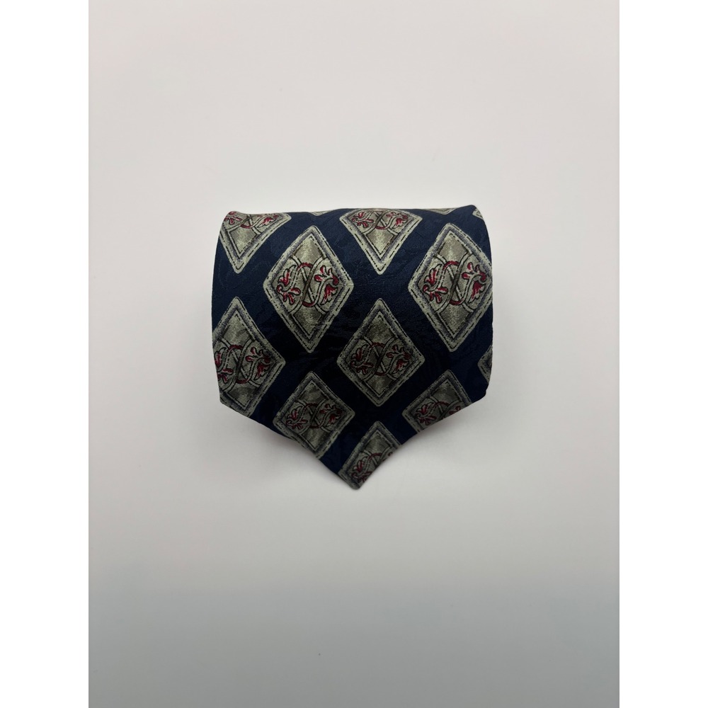 Christopher Hayes Mens Silk Tie Navy Blue Geometric Diamond Made in Italy